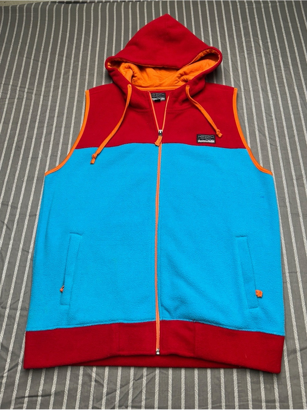Free Nature Color Block Blue/Red Fleece Zip Up Vest Size S